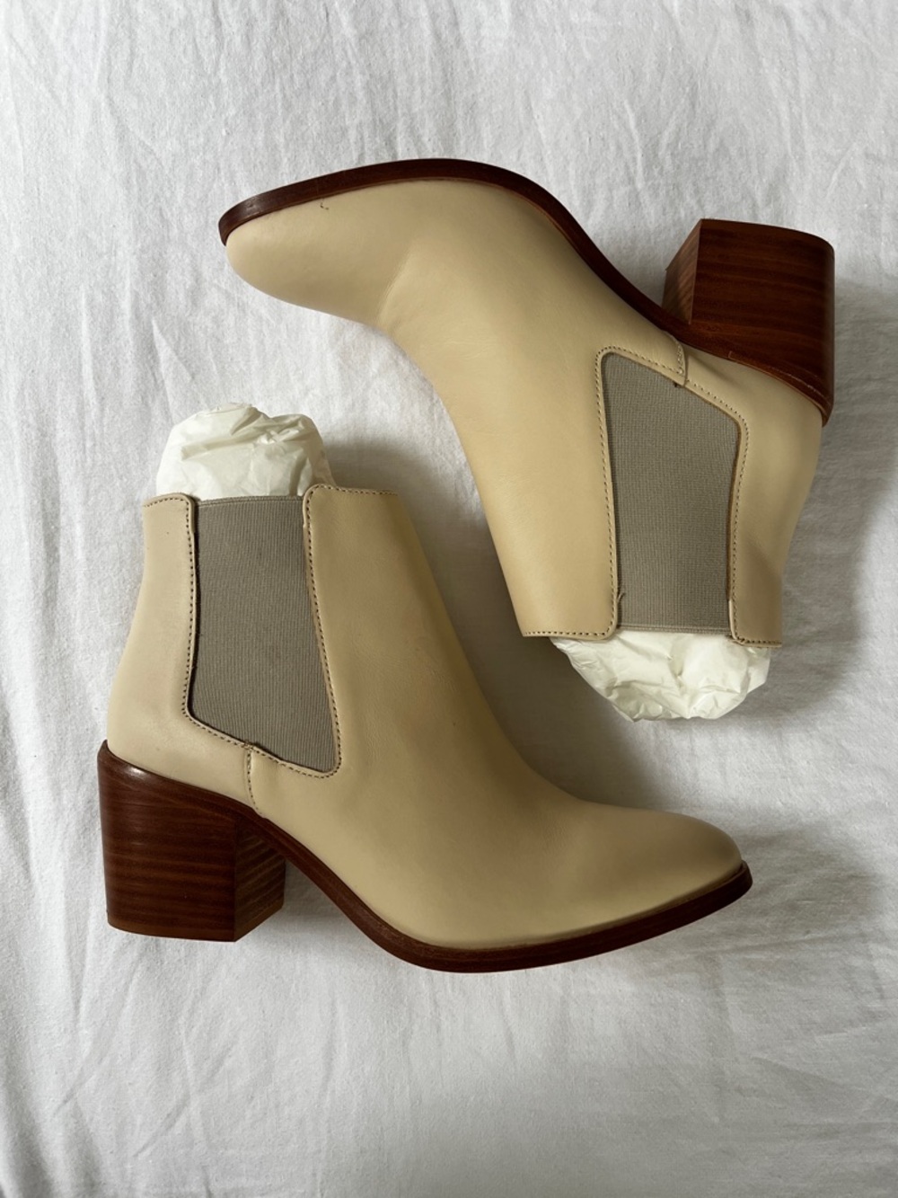 Women’s Cream Chelsea Ankle Boots with Block Heel